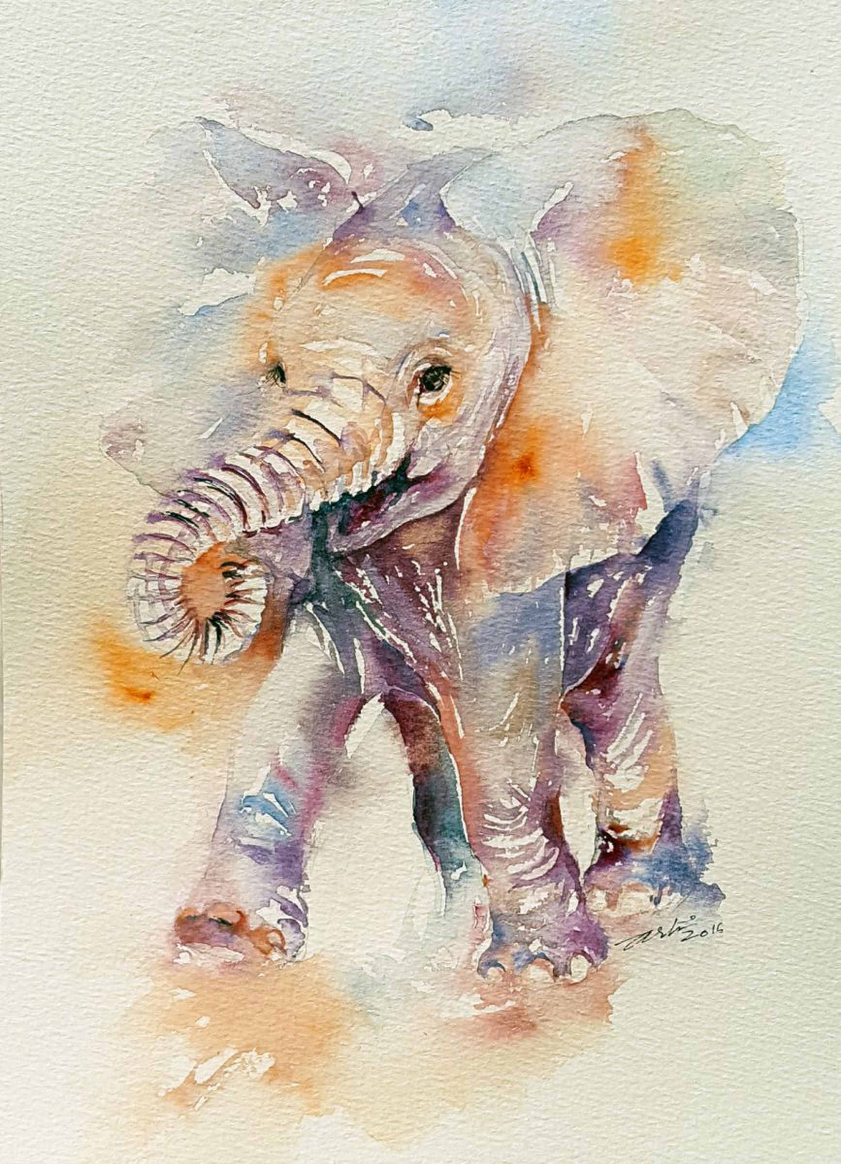 Happy Holly Baby Elephant Watercolor Painting Artfinder