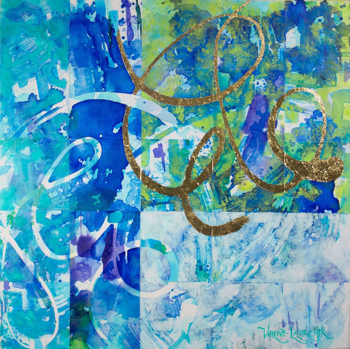 Geometric Abstract Painting By Gina Valenti-Lazarchik, 20 X 20, Quartet 220, Original Artwork