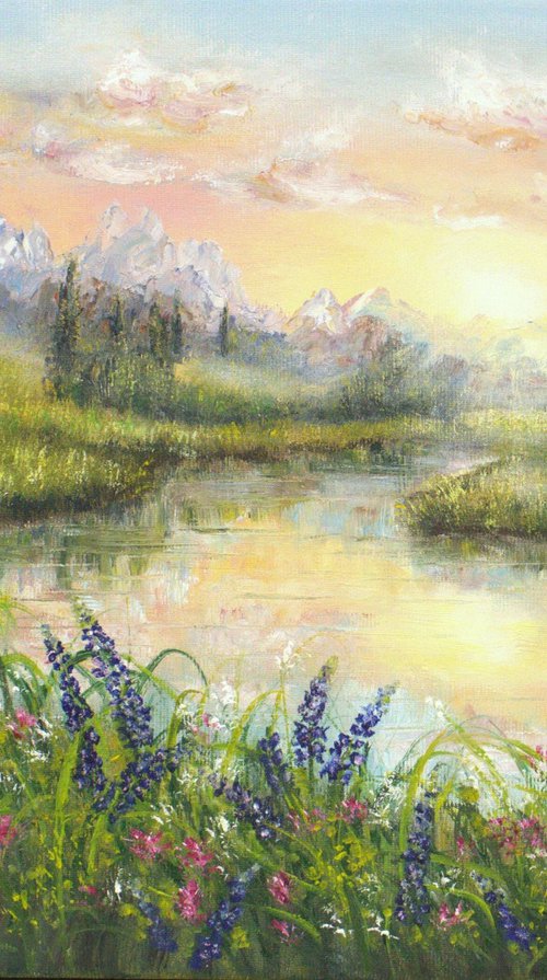 Sunset at the bluebonnet field by Ludmilla Ukrow