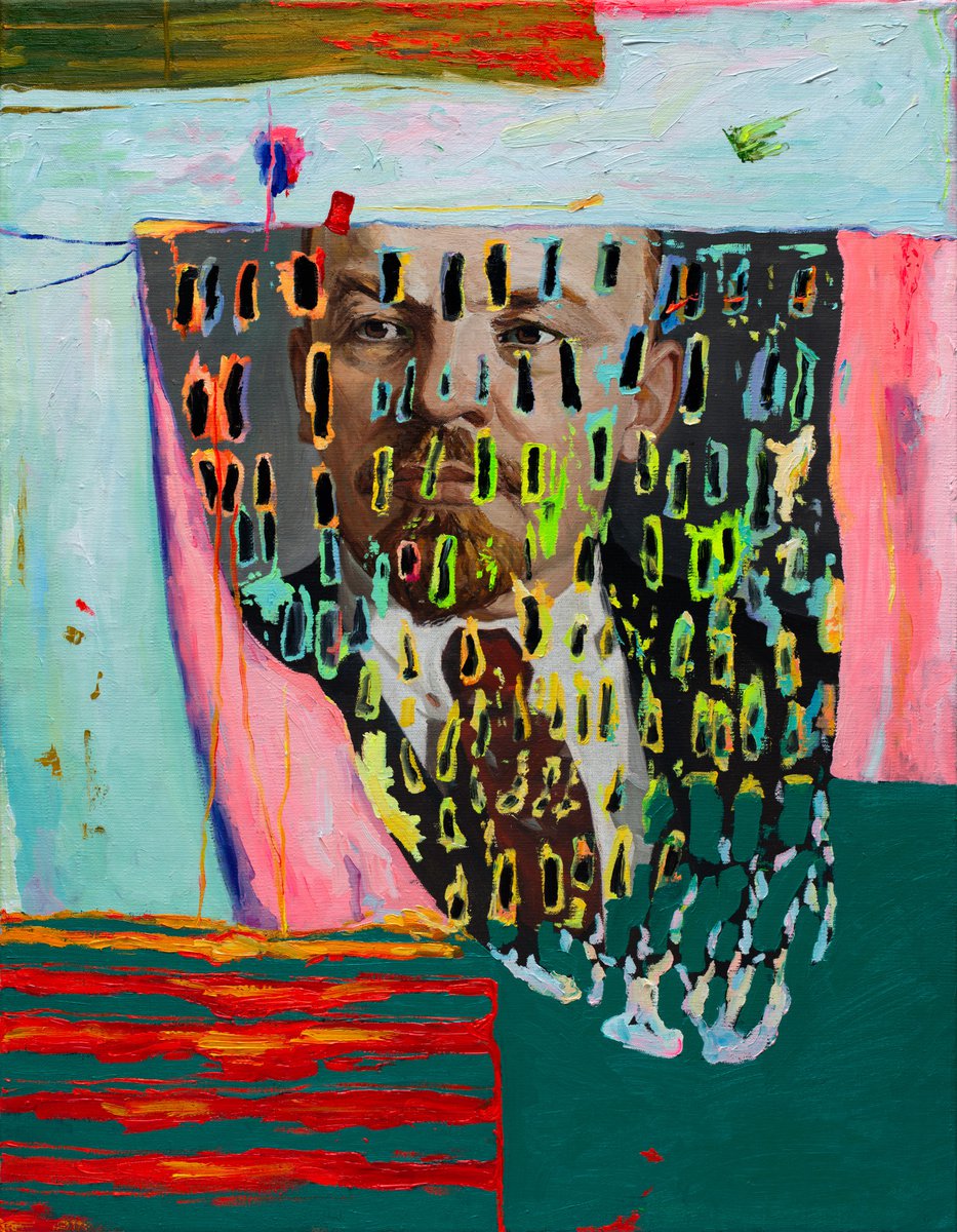 Expressive Portrait Oil Painting By Oleksandr Balbyshev, 28 X 35", Behind The Spots, Original Artwork