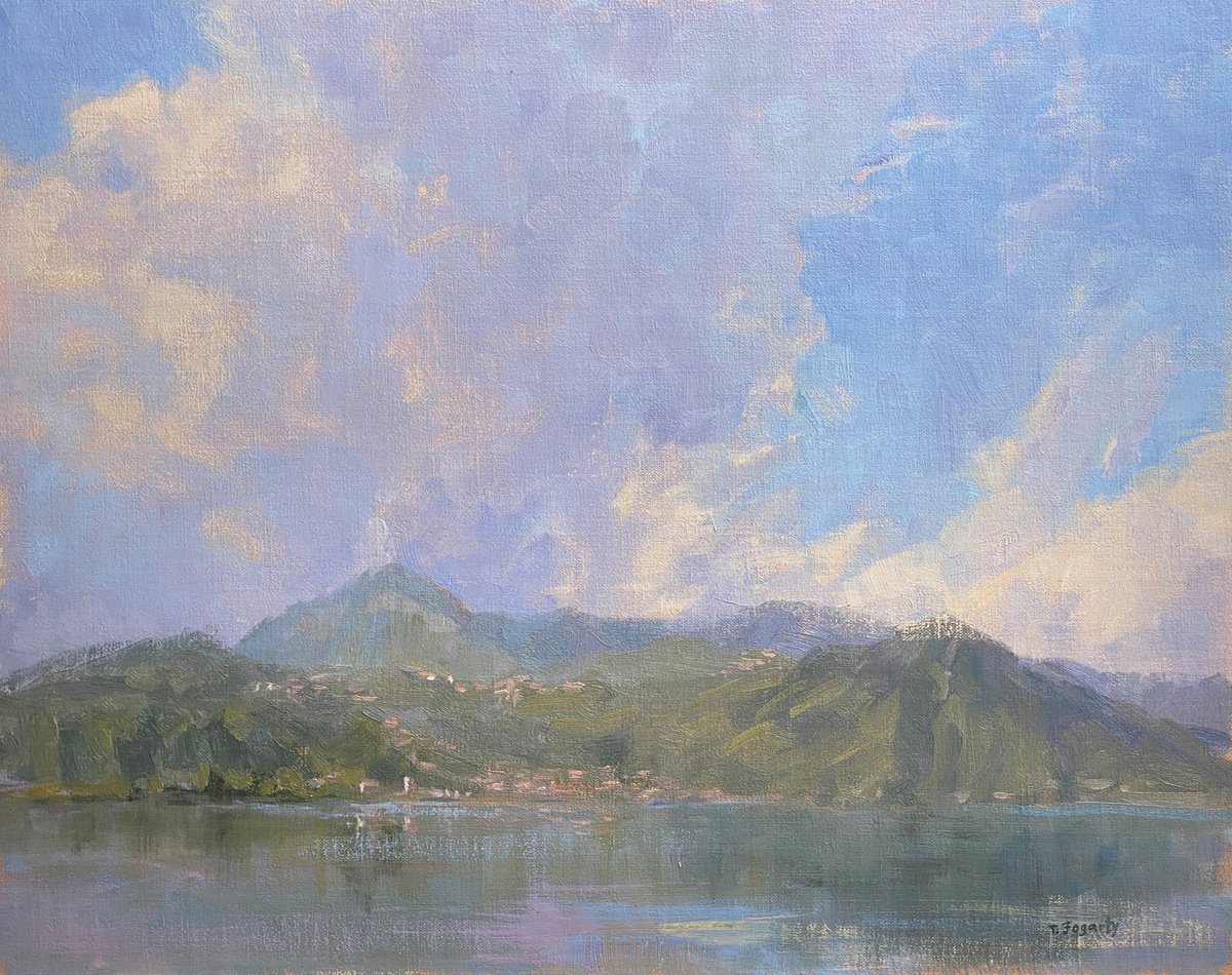 Impressionistic Landscape Oil Painting By Tatyana Fogarty, 20 X 16", Lake Como View Landscape, Original Artwork