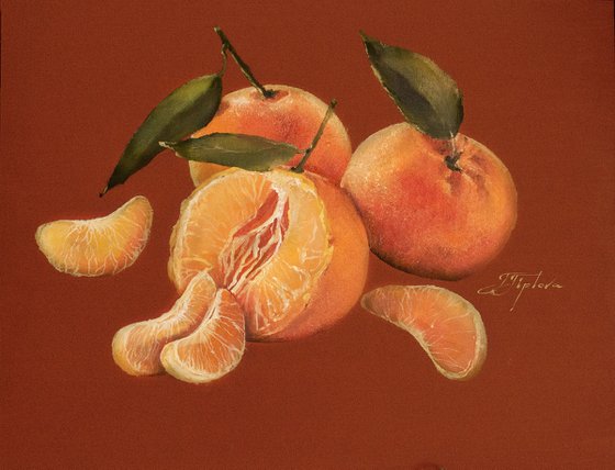 "TANGERINES ON ORANGE BACKGROUND"