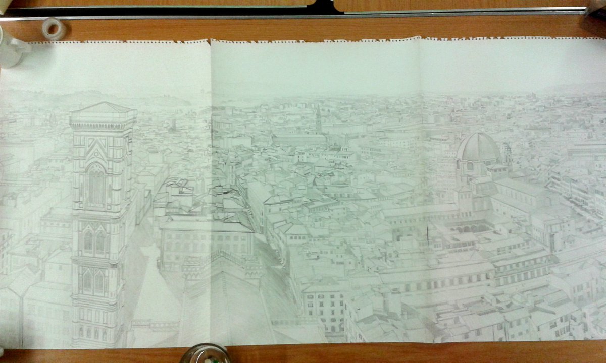 Photorealistic Pencil Drawing , View From Duomo, Florence By David Vincent Wheeler, 43 X 24, Artwork For Sale On Artfinder