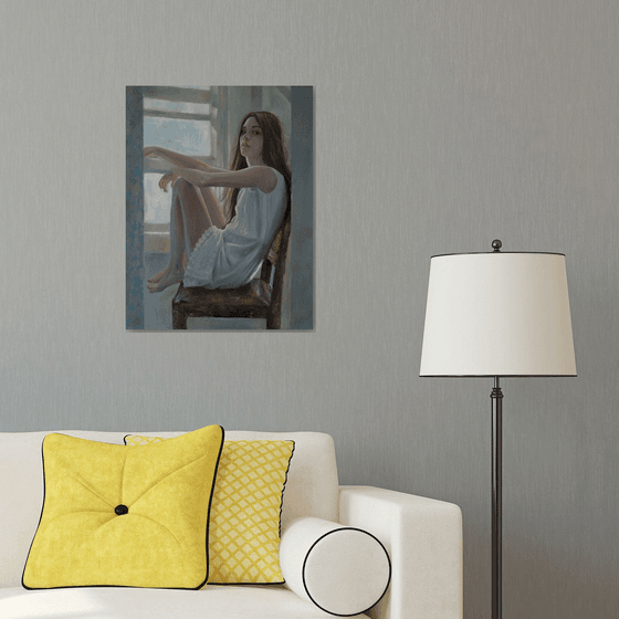 Quiet (50x65cm, oil/canvas, impressionistic figure)