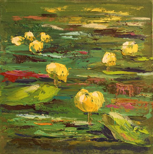 WATER LILY VI. 7"x7"  PALETTE KNIFE / From my a series of mini works WORLD OF WATER LILIES /  ORIGINAL PAINTING by Salana Art Gallery