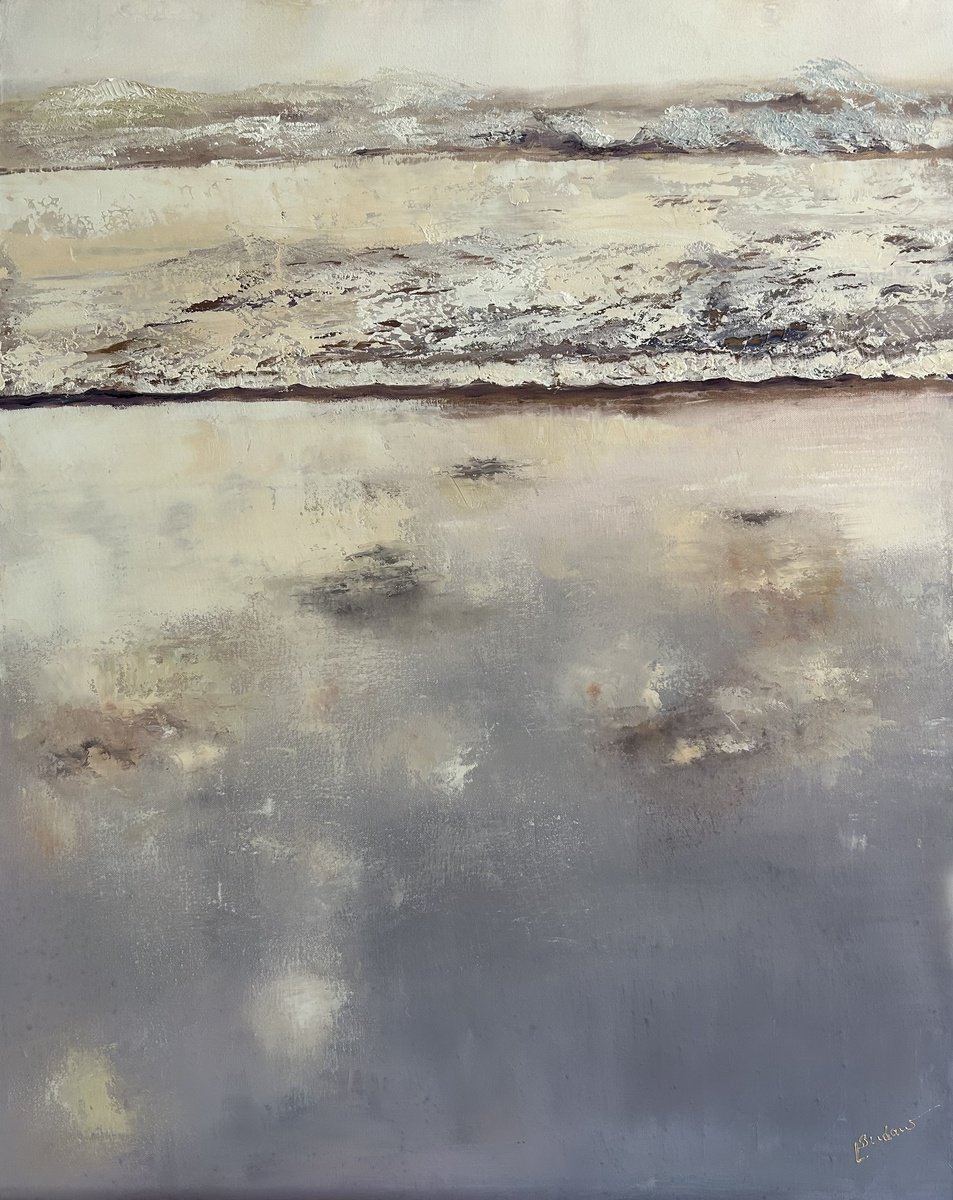 Expressive Landscape Oil Painting By Ludmila Budanov, 31 X 39", Clouds Are Floating, Original Artwork