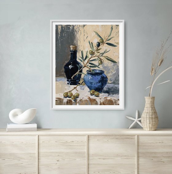 Olive Branch in Blue Vase.