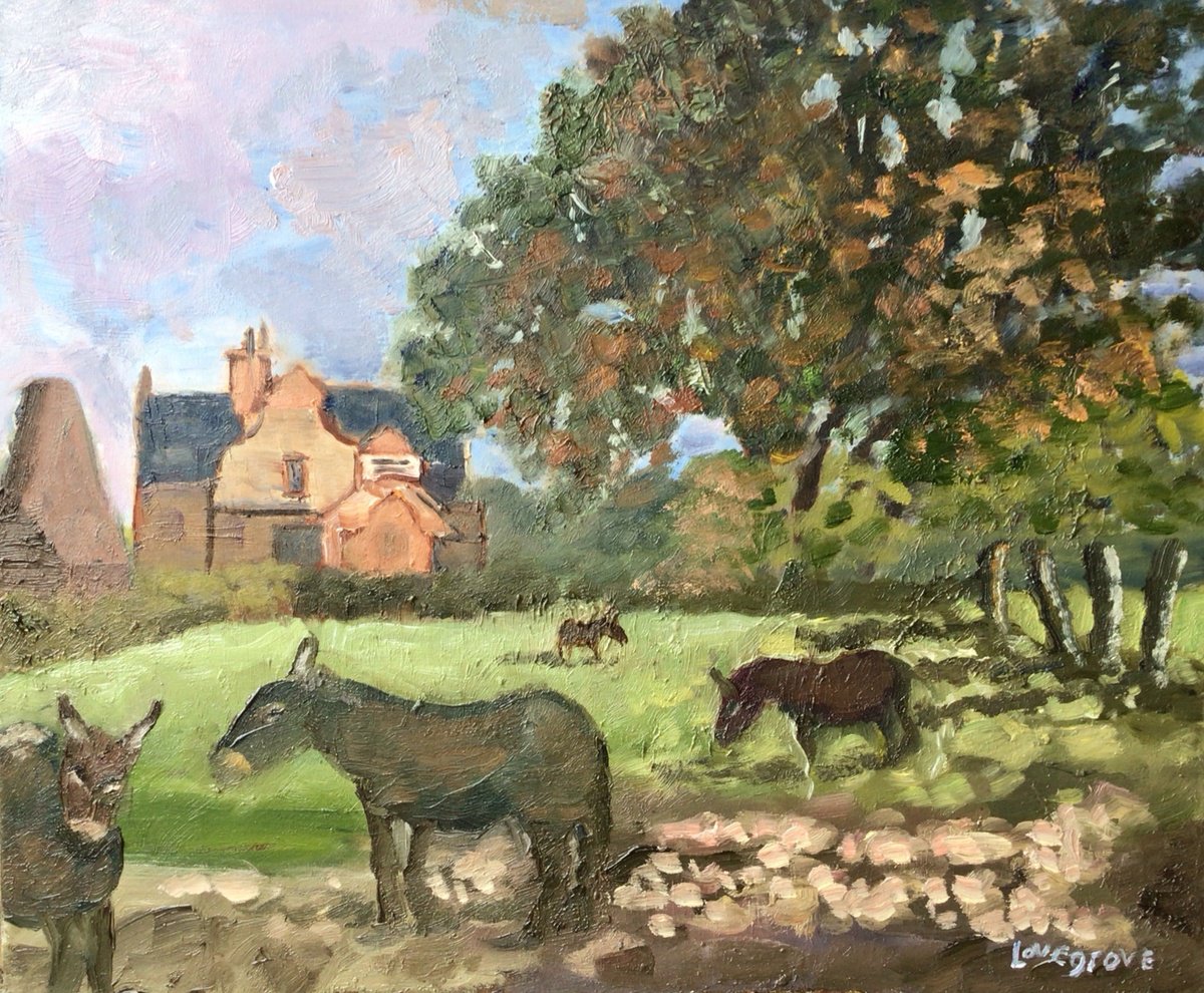 Impressionistic Animal Oil Painting By Julian Lovegrove Art, 12 X 10", Donkeys On The Farm, Original Artwork