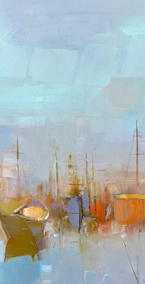 Harbor, Original oil painting, Handmade artwork, One of a kind by Vahe Yeremyan