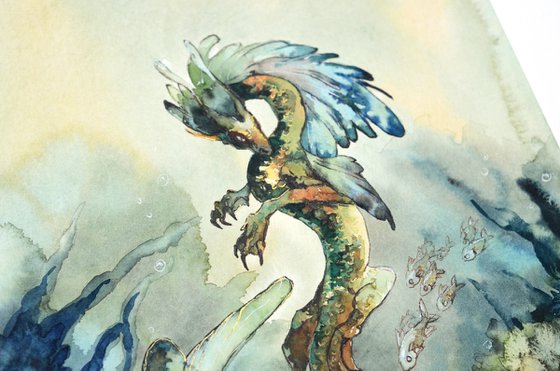 Water Dragon, Fantasy art in watercolour