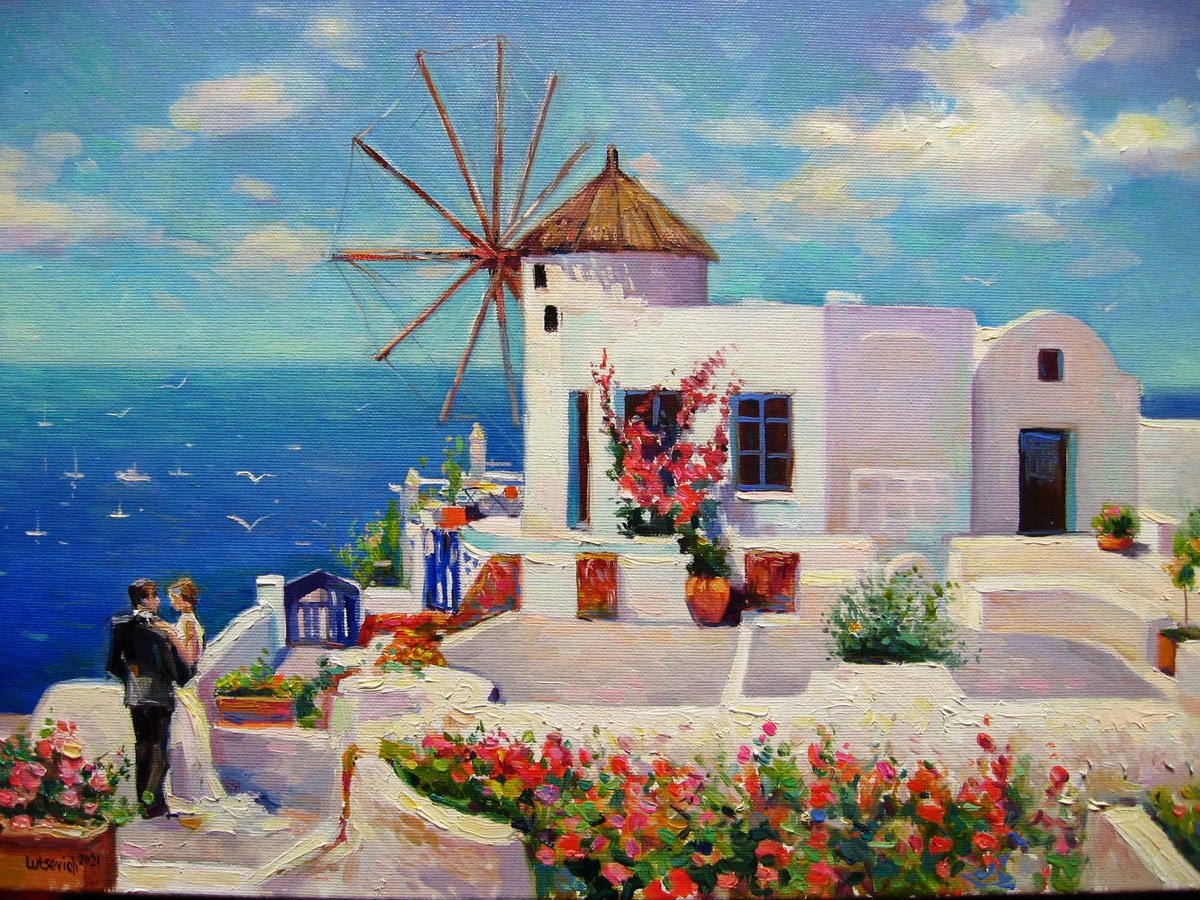 Impressionistic Landscape Oil Painting By Vladimir Lutsevich, 18 X 14", Romance In Greece, Original Artwork