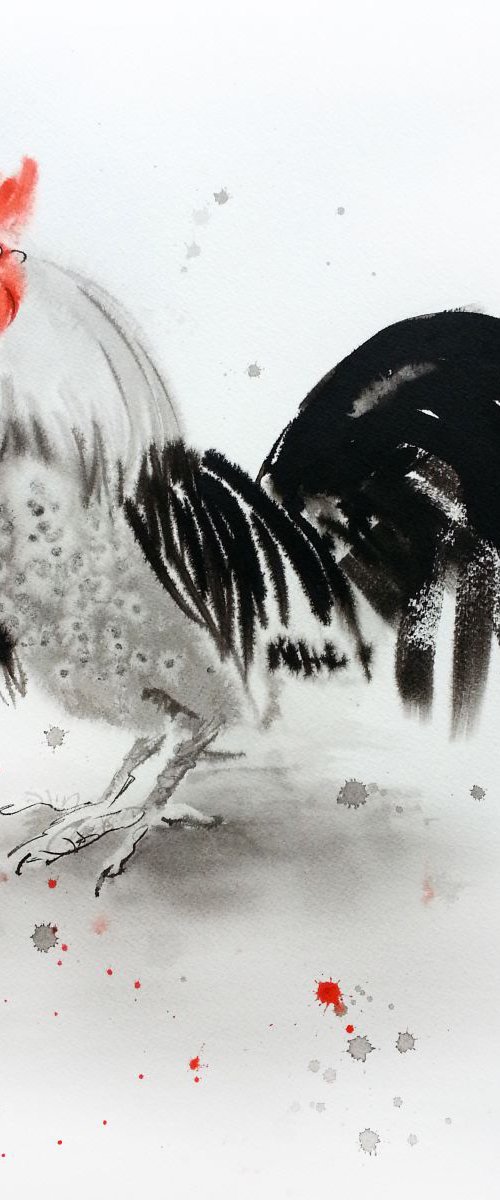 Cock-a-Doodle-Doo  - Rooster - by Olga Beliaeva Watercolour