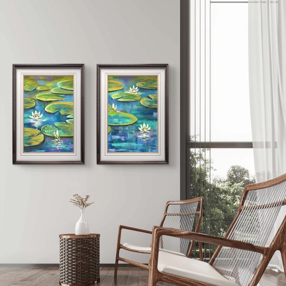 Water lilies Set of 2 Pastel