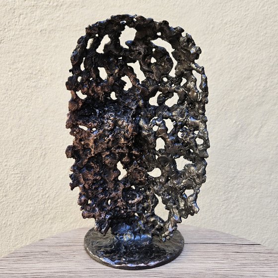 A tear 58-23 - Face sculpture metal lace steel and bronze