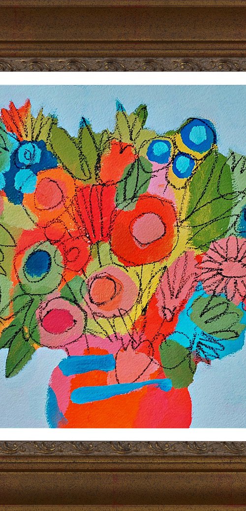 Flowers in a Red Vase by Jan Rippingham