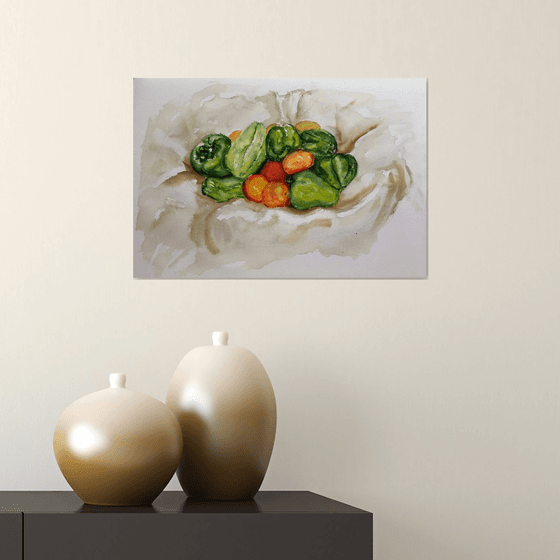 Still life painting of a basket of vegetables 28