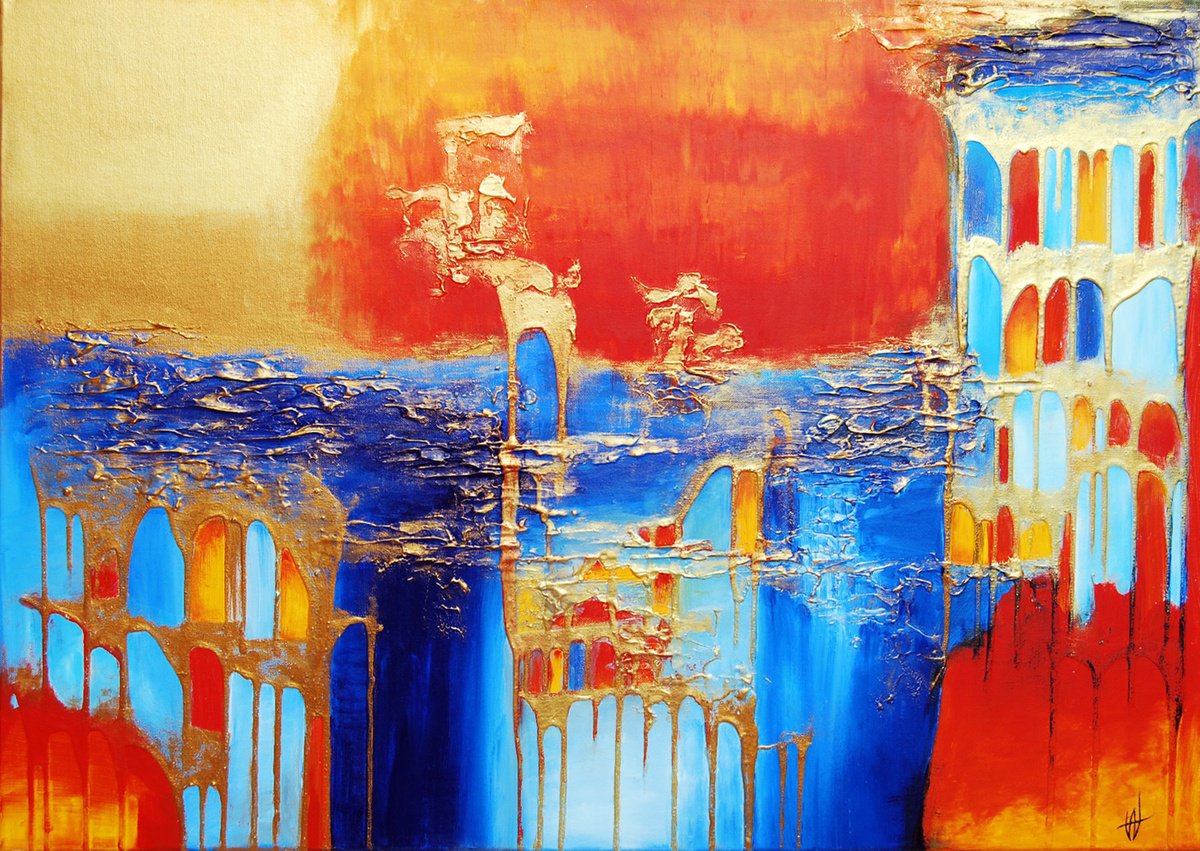 Abstract Acrylic Painting By Vanada Abstract Art, 39 X 28", Carnival In Venice, Original Artwork