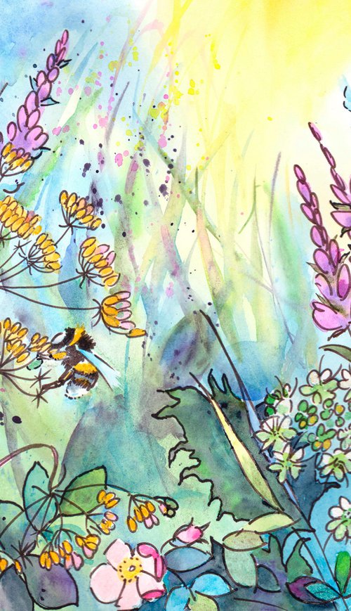 Bumble bee on cow parsley by Anjana Cawdell