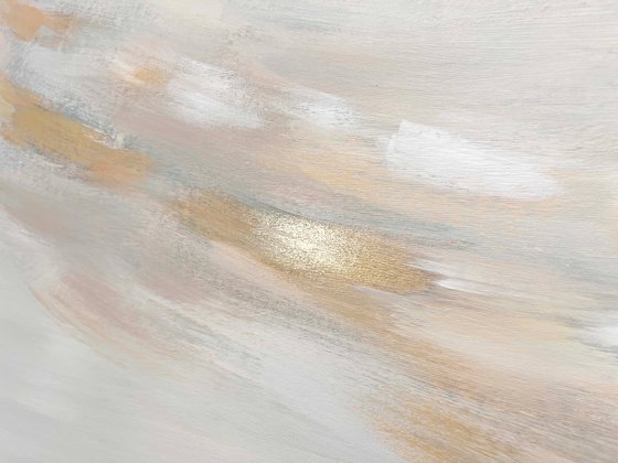 Peaceful - Sky Sea Abstract Painting, Original Modern Art, Gold Leaf Soft Colors Modern Textured Painting, Size: 48 x 28 inches (120 x 70 cm)