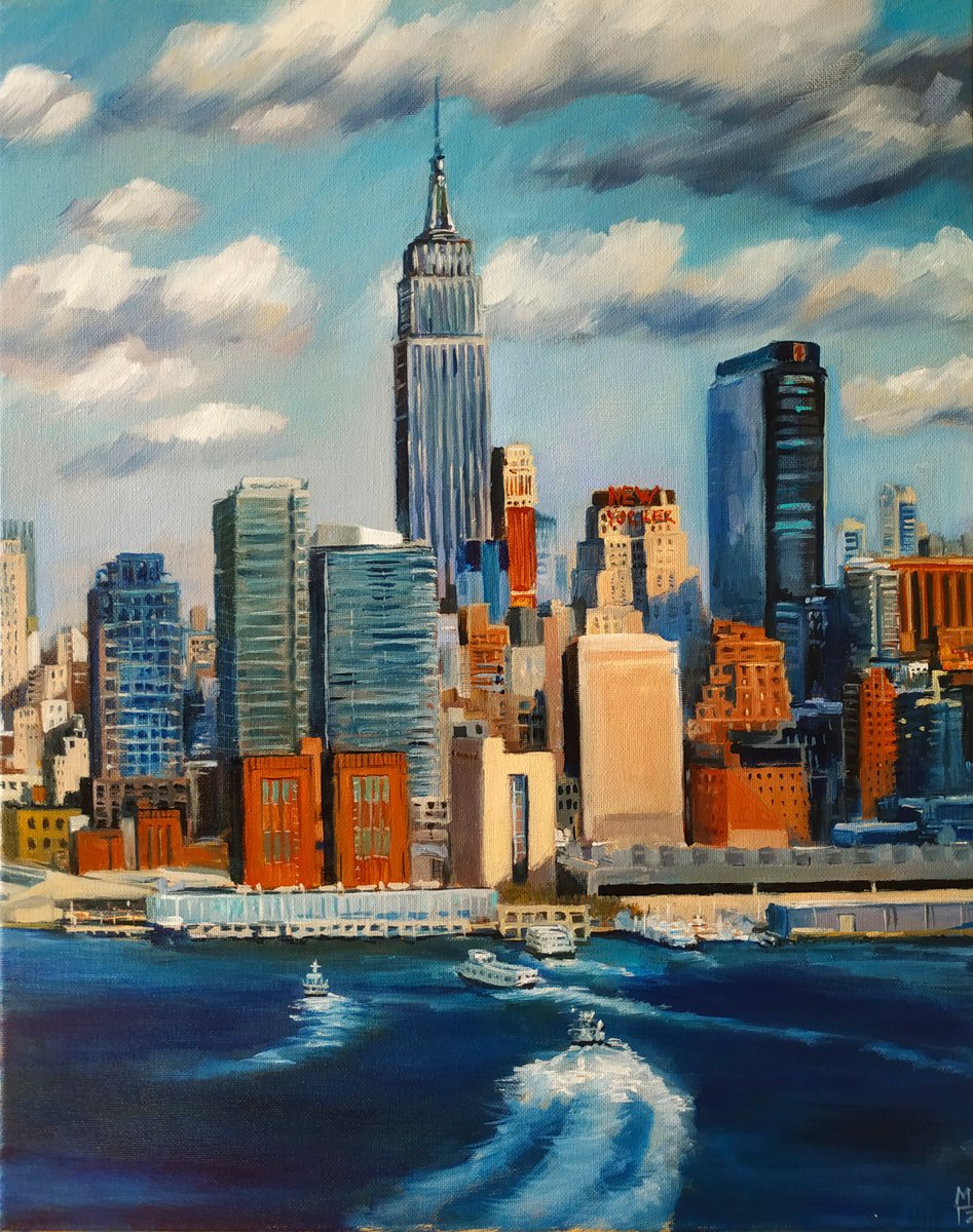 New York City - Manhattan Skyline Hudson River by Mary Grinkevich