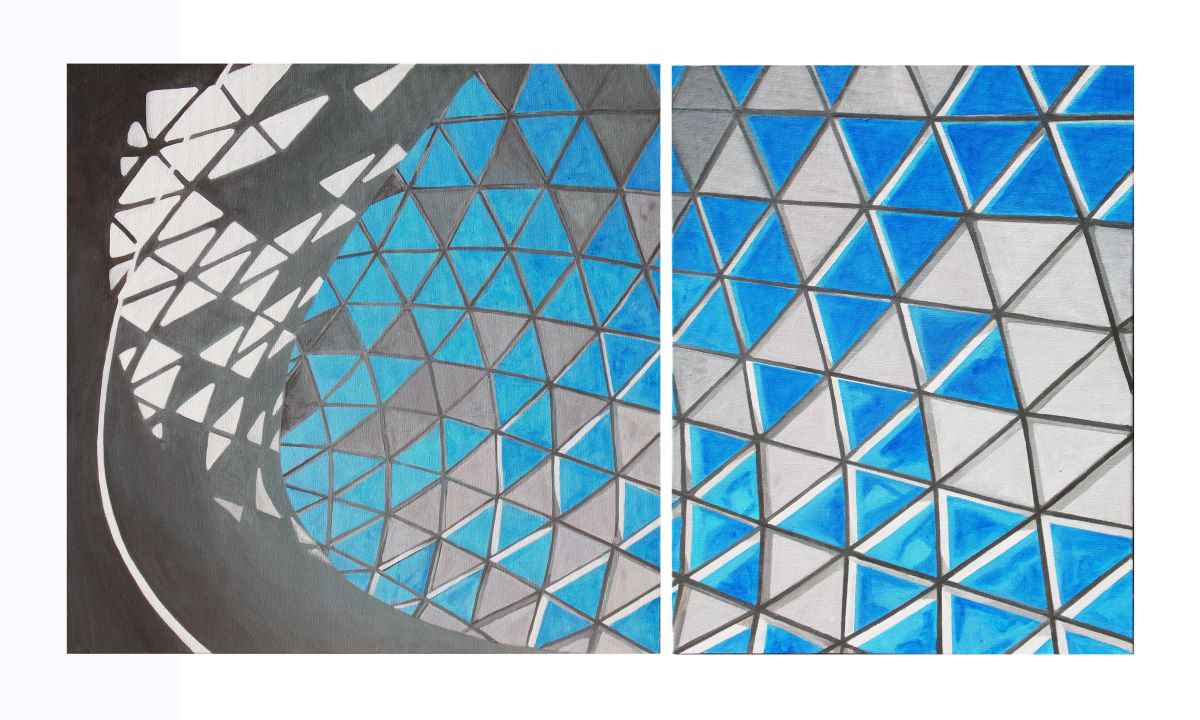Abstract Urban Landscape - Cupola Mega Mall - Diptych by Adriana Vasile