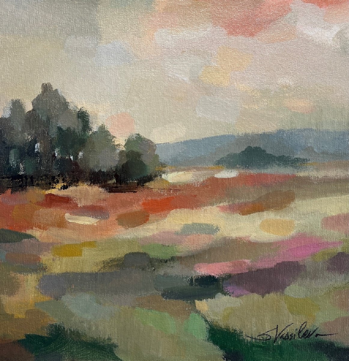 Impressionistic Landscape Acrylic Painting By Silvia Vassileva, 15 X 15", Early September I, Original Artwork