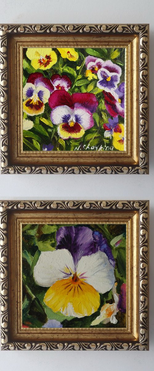Framed Pansy Miniature Set by Natalia Shaykina