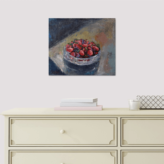 Still life - Strawberry․ 30x35cm, oil painting, ready to hang, impressionistic still life, fruit still life