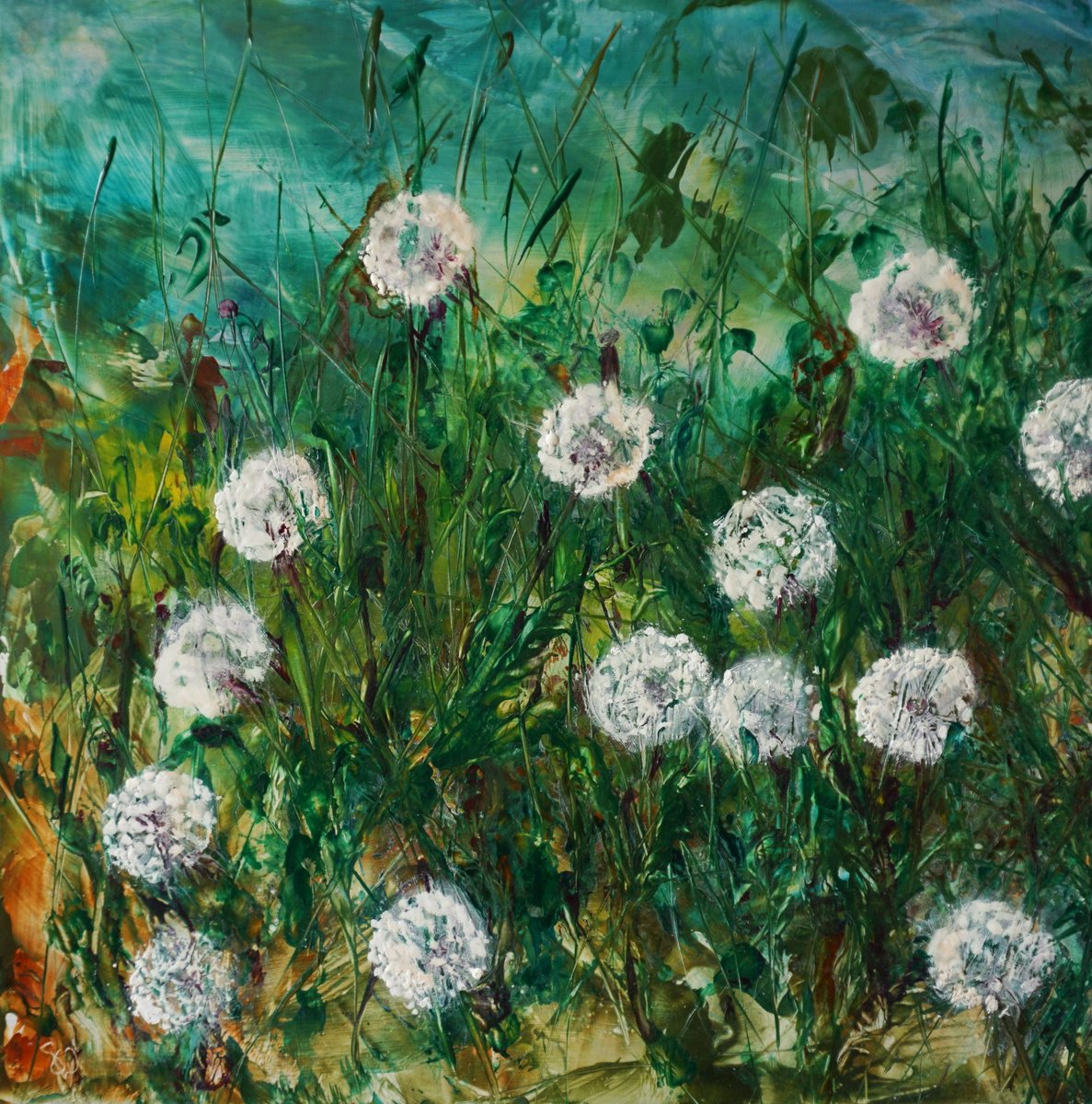 Expressive Botanical Painting By Dora Stork, 20 X 20, Whispering Wishes I., Original Artwork