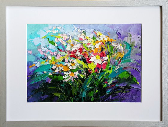 Bouquet of wild flowers - original abstract oil still life with flowers painting