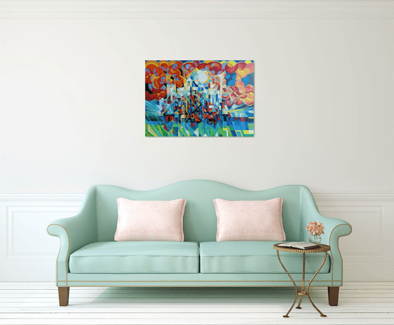 Sunny morning (100x70cm, cubism, oil painting)