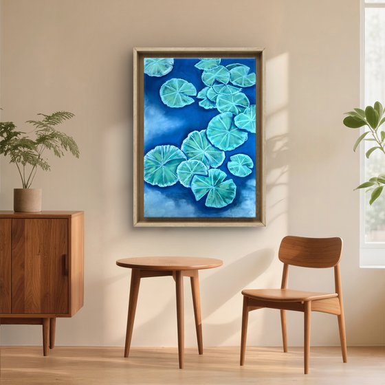 Water lilies on the water Pastel