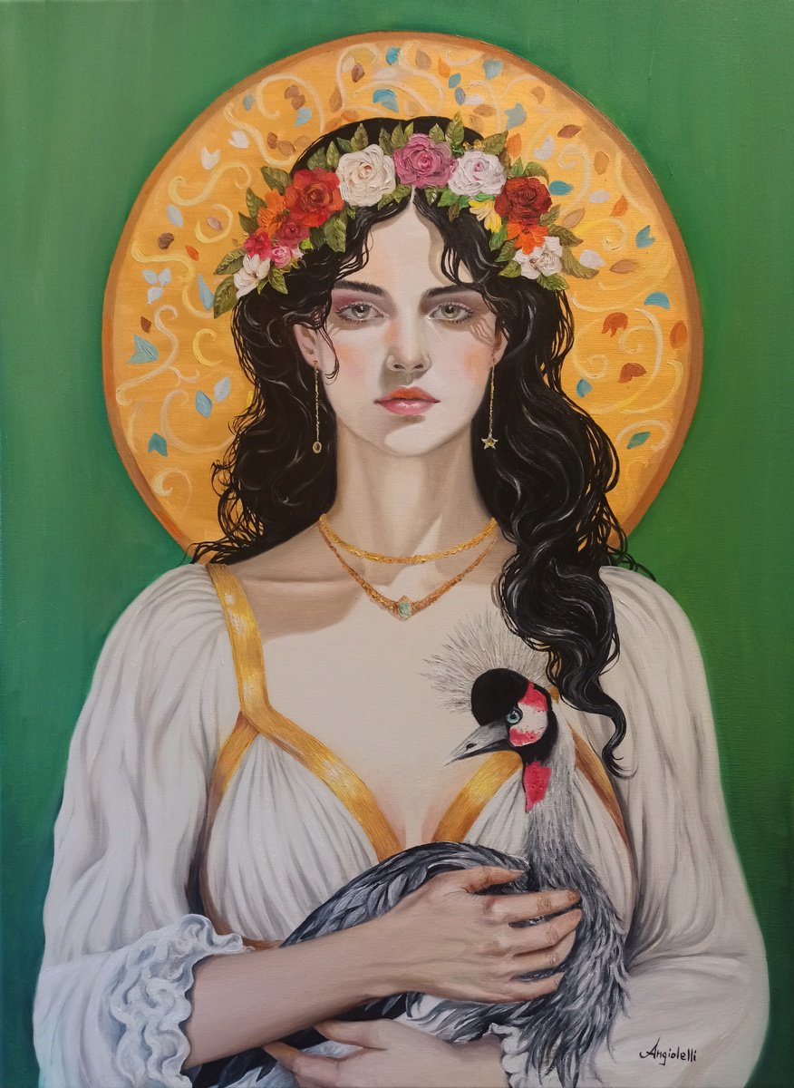 Photorealistic Oil Painting , Portrait With Bird By Anna Rita Angiolelli, 22 X 30, Artwork For Sale On Artfinder