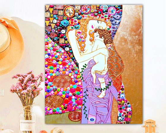 Mother and child (Klimt inspired). Natural precious stones & mosaic