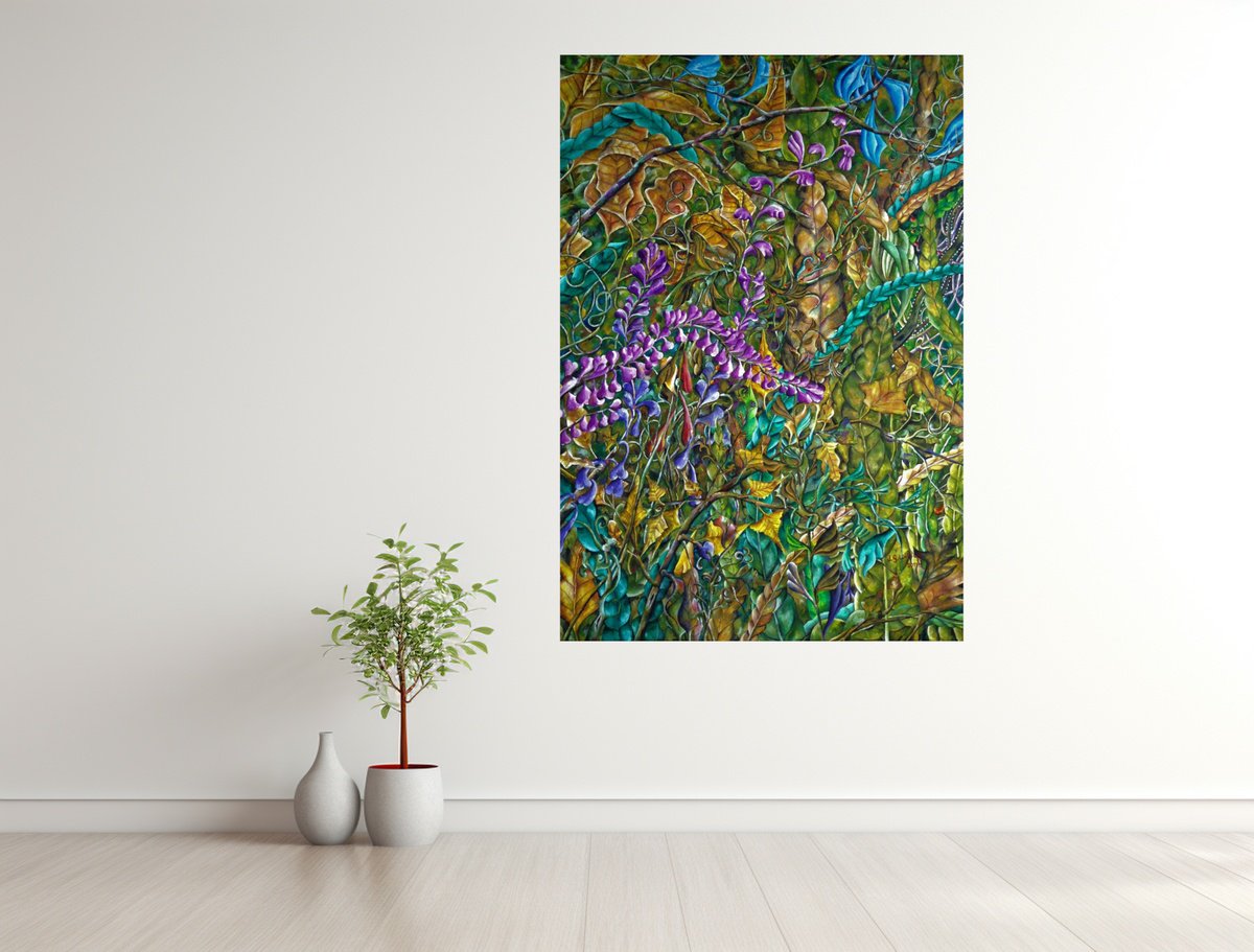 Still Life Oil Painting By Jg Wilson, 35 X 52, Leaves N. 4, Original Artwork