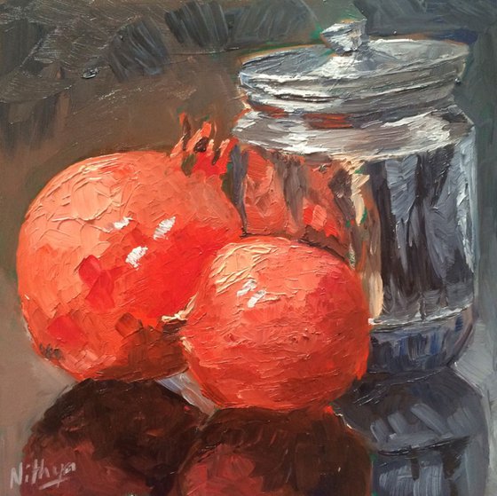Pomegranates and Silver - Original Still Life