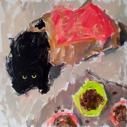 Black cat in a bag by Valerie Lazareva