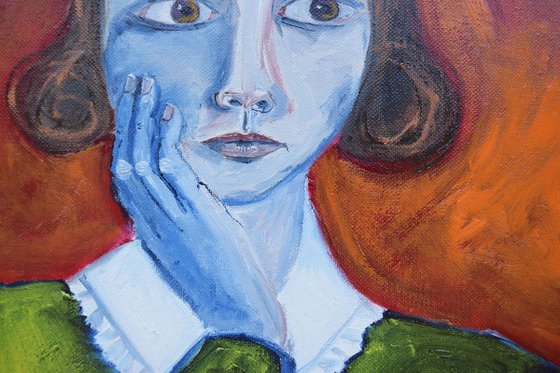 Blue Lady Studying on Canvas 50cm x 40cm