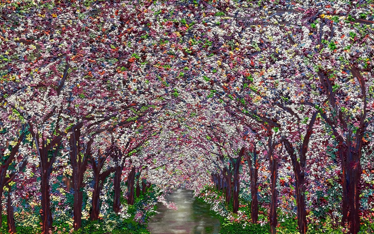 Impressionistic Landscape Oil Painting By Kenneth Halvorsen, 60 X 38", Spring Serenity, Original Artwork