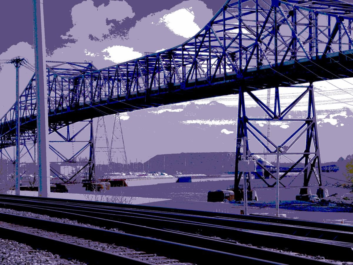Tracks, Barge, Skyway Bridge, Chicago by Leon Sarantos
