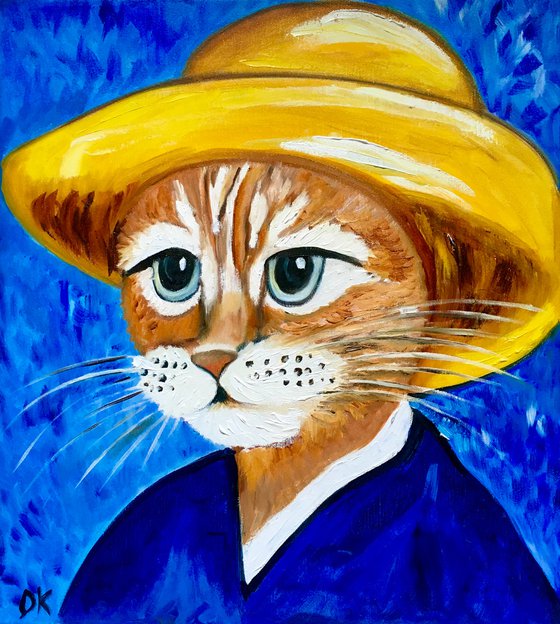 Cute Cat La Vincent Van Gogh inspired by famous self-portrait Present idea  for cat lovers