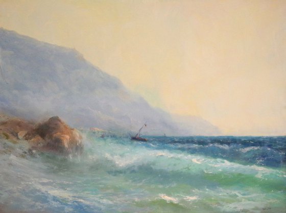 Seascape, Large size, Antique Style,  Original oil Painting, Handmade art, Museum Quality, Signed, One of a Kind