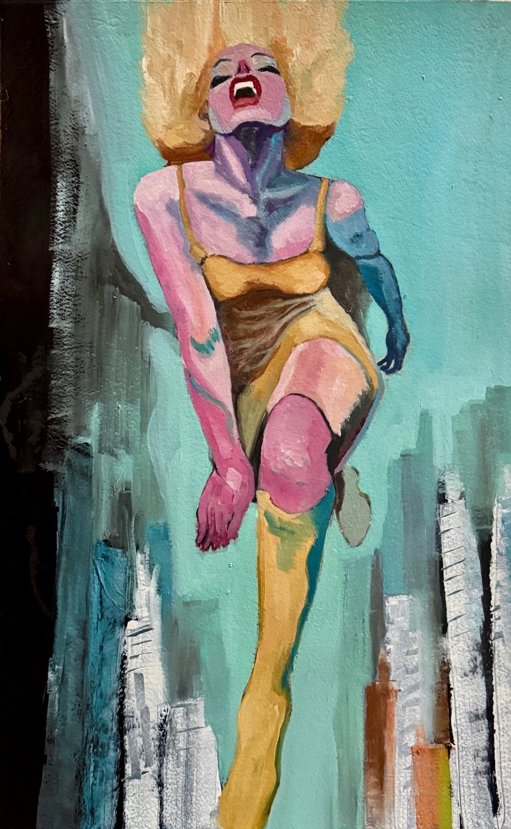 Illustrative Portrait Oil Painting By Lola Jovan, 15 X 22", The Constant Tinnitus Hum, Original Artwork