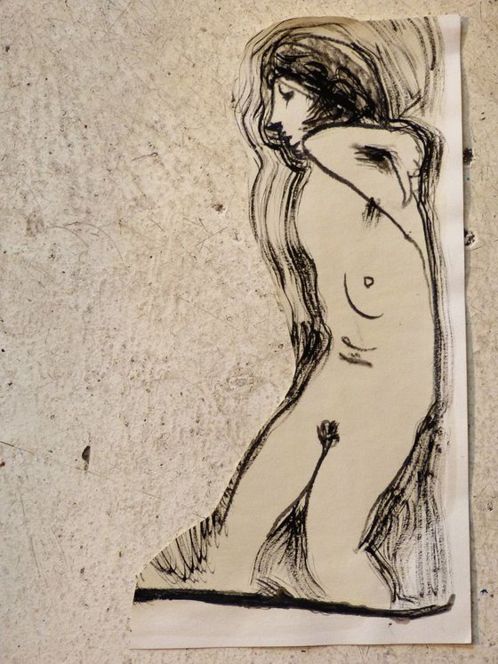 Nude leaning on the wall, 19x35 cm