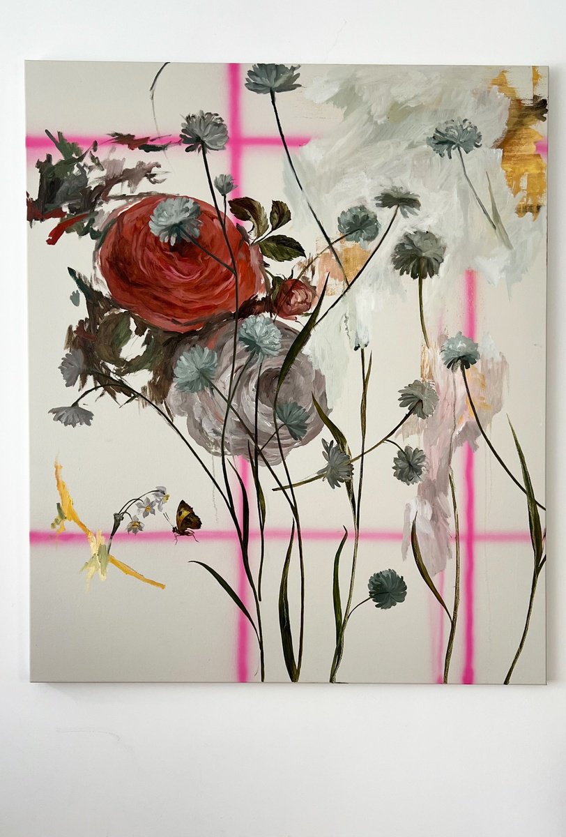 Impressionistic Botanical Oil Painting By Rosi Roys, 39 X 47", Expressive Flowers 7, Original Artwork