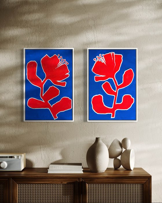 Red flowers diptych