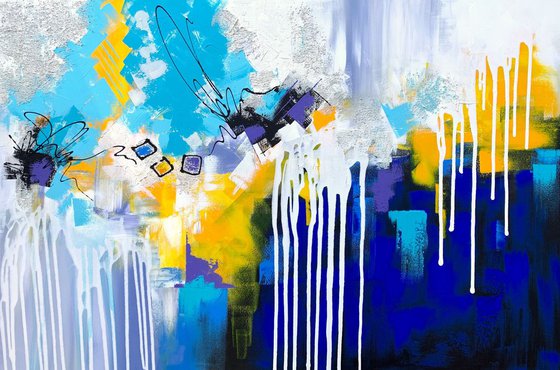 Blue Connection- XL LARGE, MODERN, ABSTRACT ART – EXPRESSIONS OF ENERGY AND LIGHT. READY TO HANG!