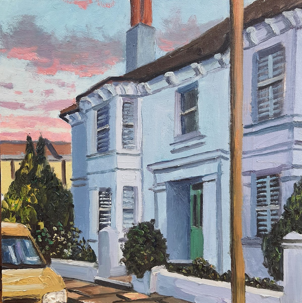 Impressionistic Cityscapes Oil Painting By Roberto Ponte, 12 X 12", Brighton Streets, Original Artwork