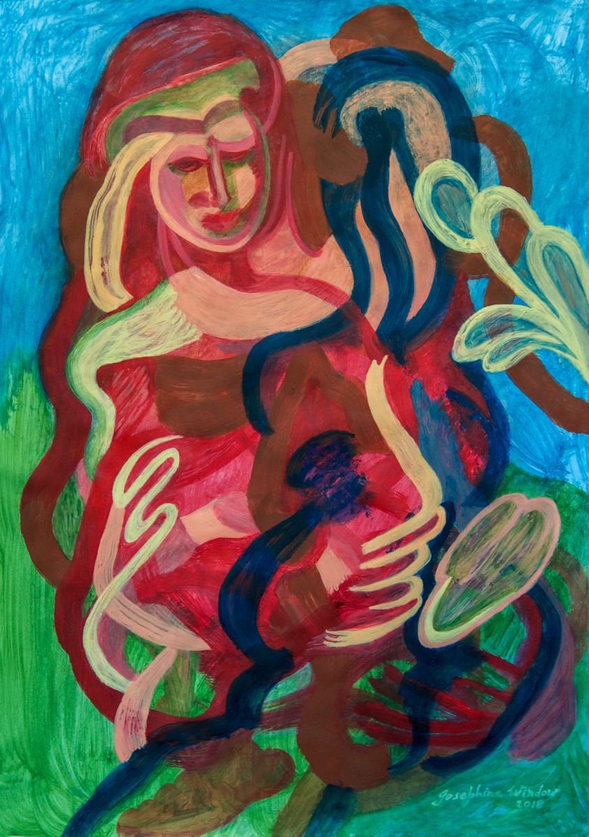 Organic Portrait Acrylic Painting By Josephine Window, 23 X 33", Vibrance #3 Abby, Original Artwork