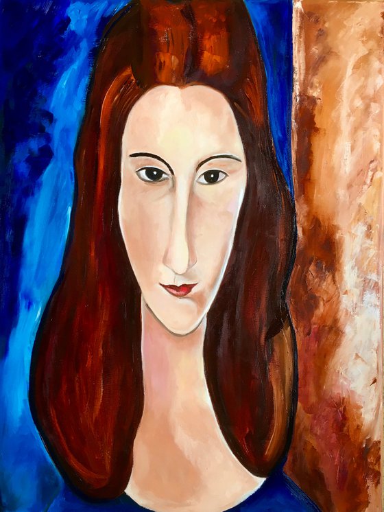 Studying Amedeo Clemente Modigliani painting, portrait of Jeanne Hebuterne